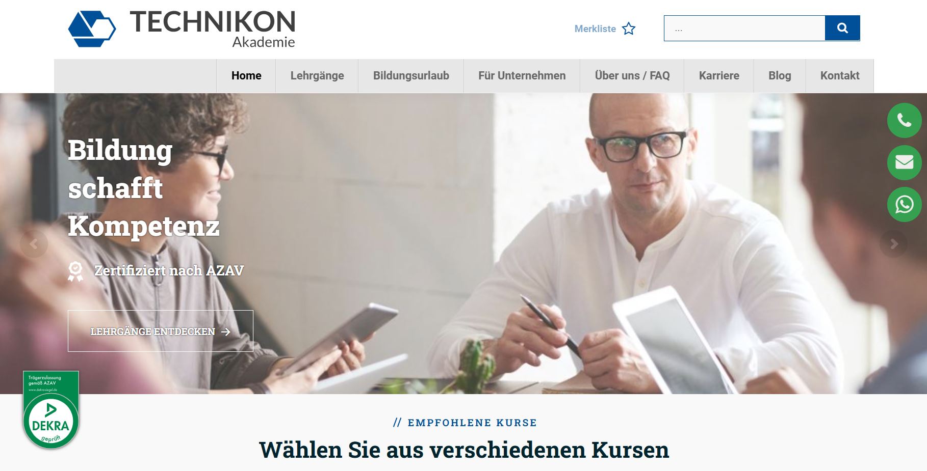 Technikon Akademie website screenshot